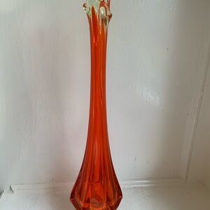 Viking MCM Amberina Orange Swung Glass Vase - 14”